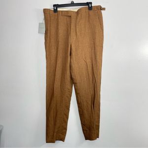RICHARD JAMES Saville Row Straight-Leg Linen Trousers Pants, Hazel, Size 38R